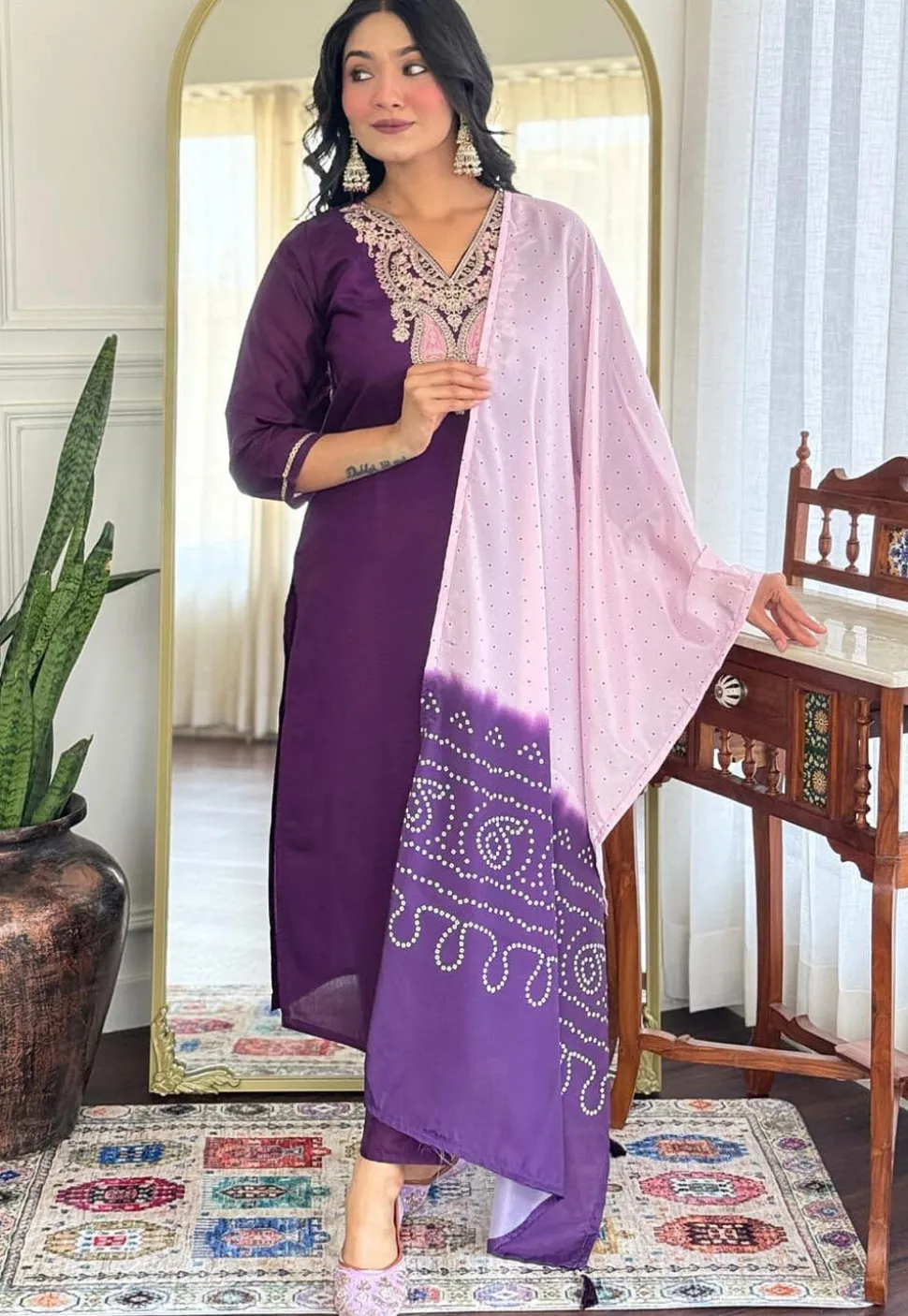 Embroidered Viscose Silk Pakistani Suit in Purple