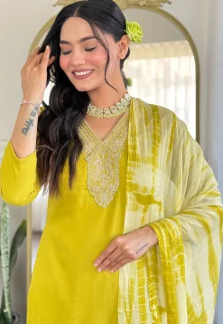 Embroidered Viscose Silk Pakistani Suit in Yellow