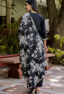 Embroidered Viscose Silk Pakistani Suit in Black