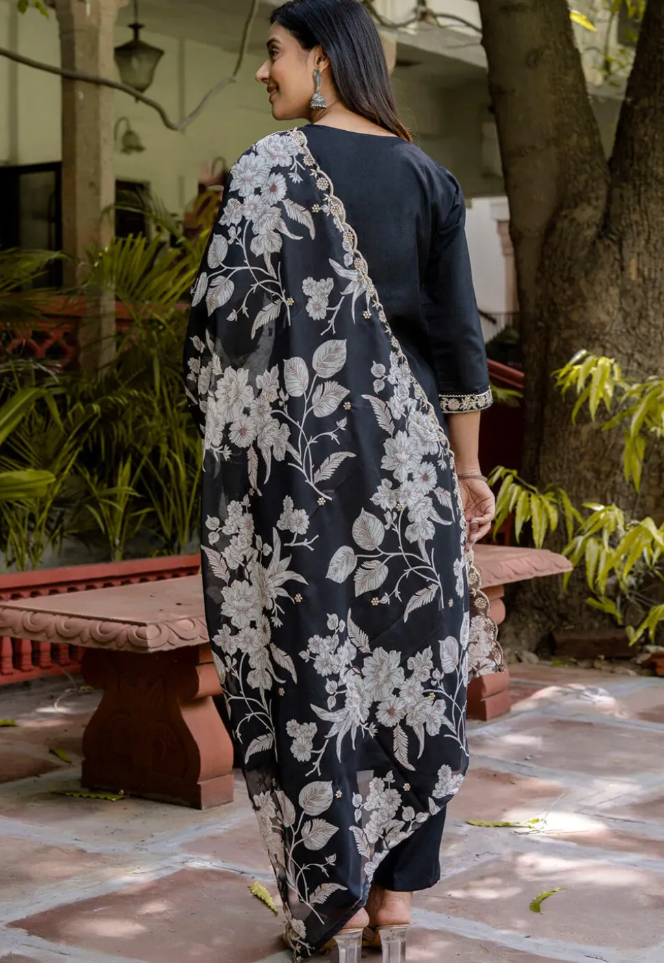 Embroidered Viscose Silk Pakistani Suit in Black