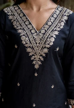 Embroidered Viscose Silk Pakistani Suit in Black