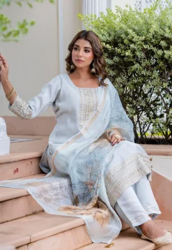 Embroidered Viscose Silk Pakistani Suit in Light Blue