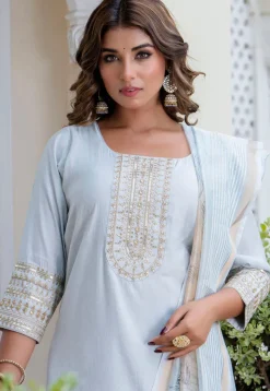 Embroidered Viscose Silk Pakistani Suit in Light Blue
