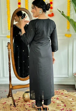 Embroidered Viscose Silk Pakistani Suit in Black