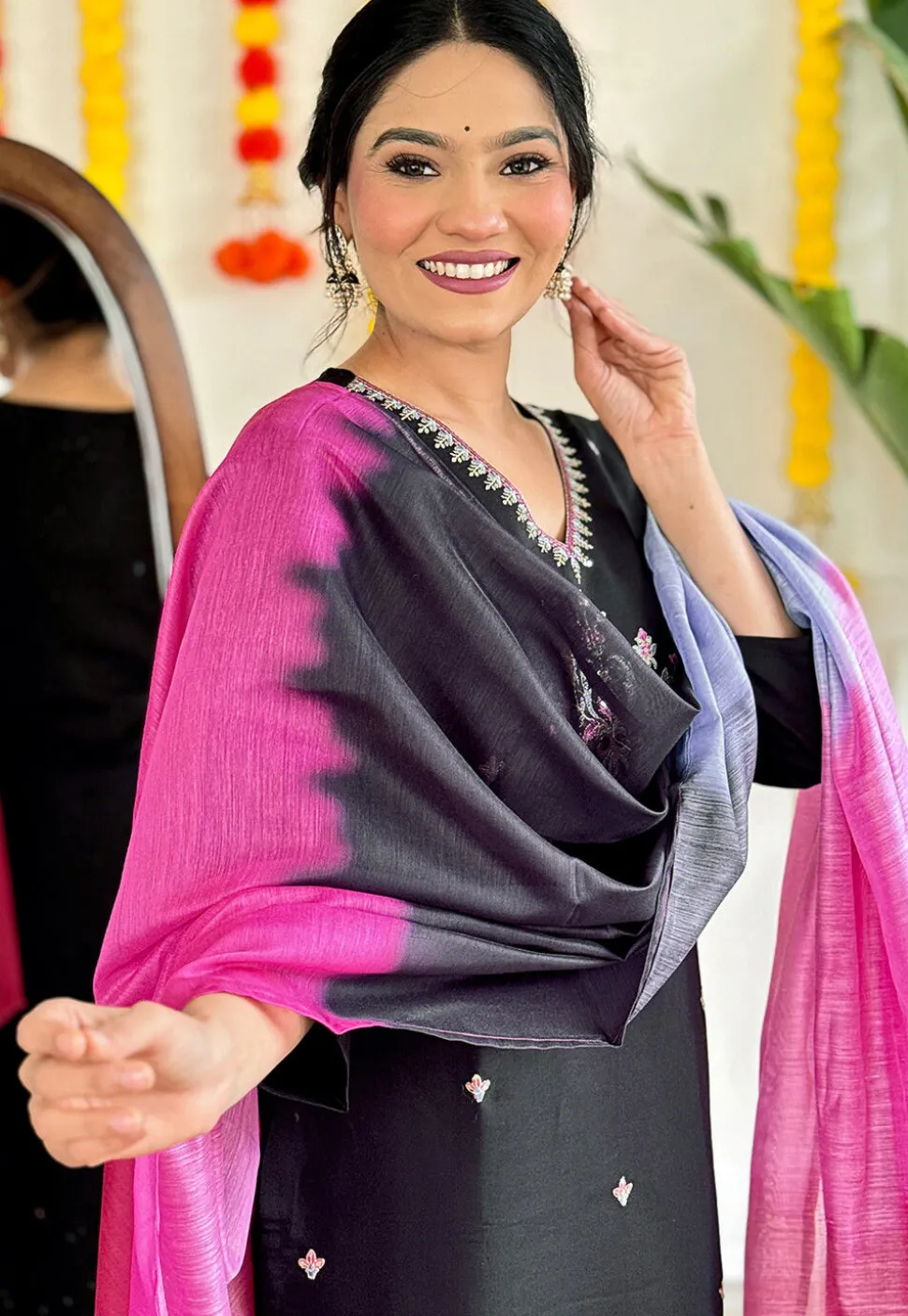 Embroidered Viscose Silk Pakistani Suit in Black