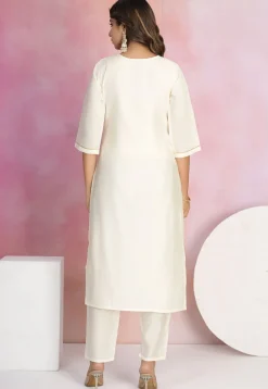 Embroidered Viscose Silk Pakistani Suit in Off White