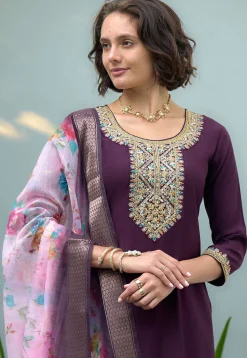 Embroidered Viscose Silk Pakistani Suit in Purple