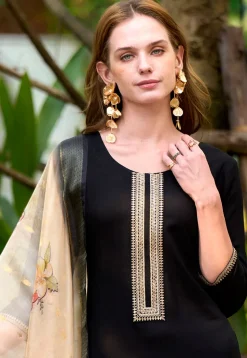 Embroidered Viscose Silk Pakistani Suit in Black
