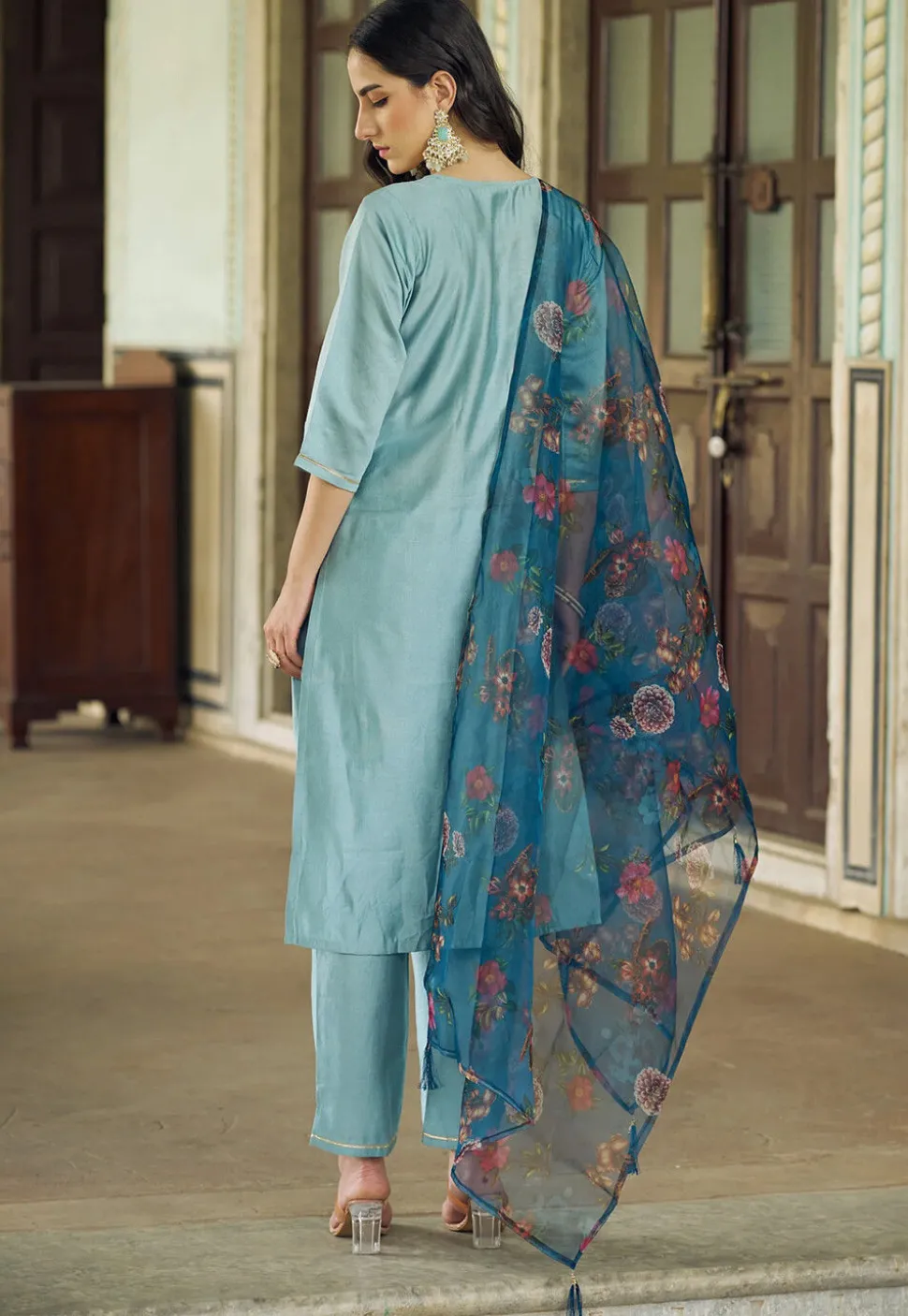 Embroidered Viscose Silk Pakistani Suit in Light Blue