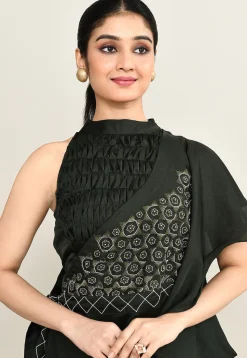 Embroidered Viscose Silk Jump Suit in Dark Olive Green