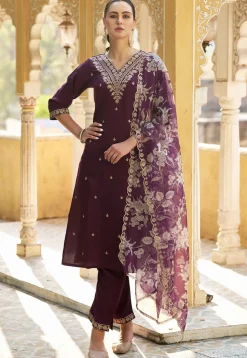Embroidered Viscose Silk Pakistani Suit in Purple