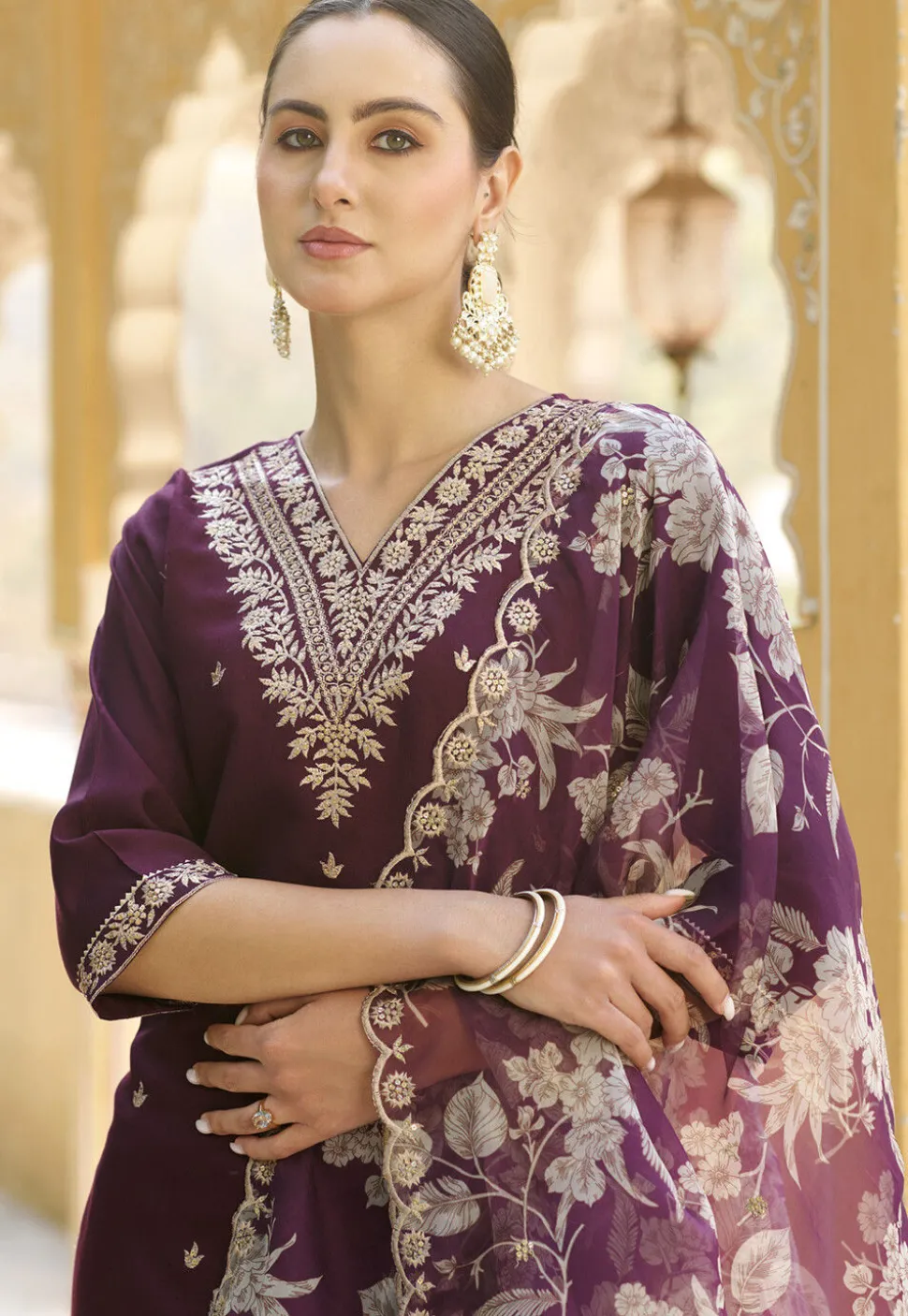 Embroidered Viscose Silk Pakistani Suit in Purple