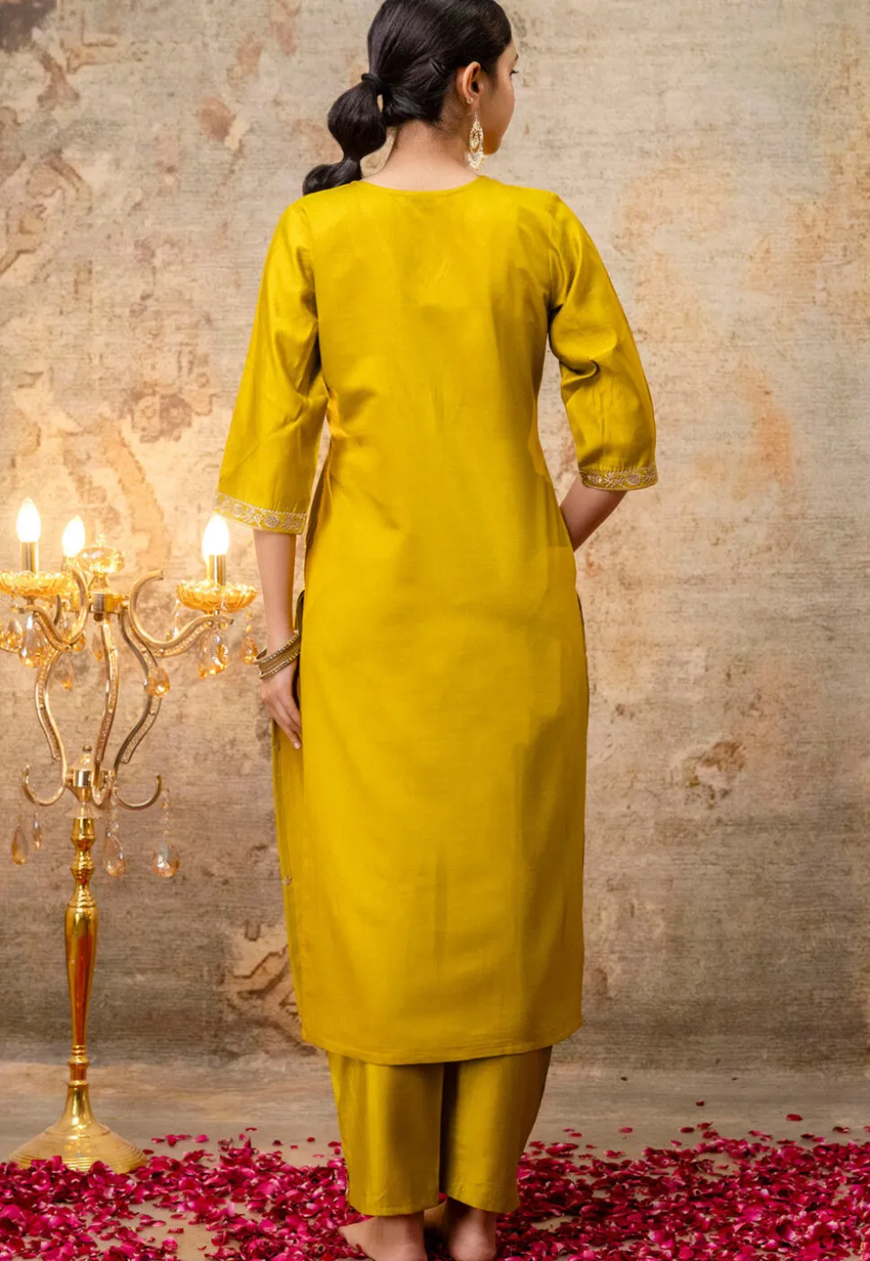 Embroidered Viscose Silk Pakistani Suit in Yellow