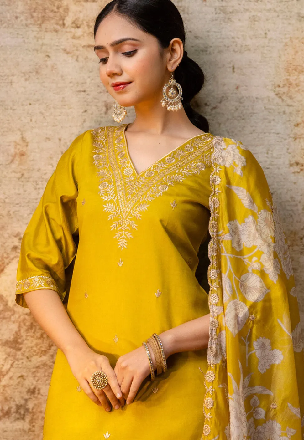 Embroidered Viscose Silk Pakistani Suit in Yellow