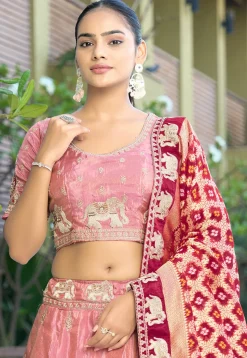 Embroidered Viscose Silk Lehenga in Pink
