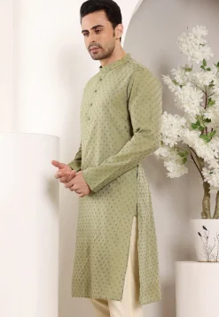 Embroidered Viscose Silk Kurta in Dusty Green