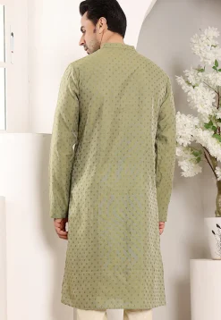 Embroidered Viscose Silk Kurta in Dusty Green