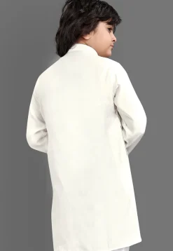Embroidered Viscose Silk Kurta in Off White