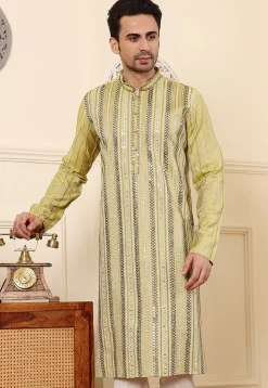 Embroidered Viscose Silk Kurta in Light Green