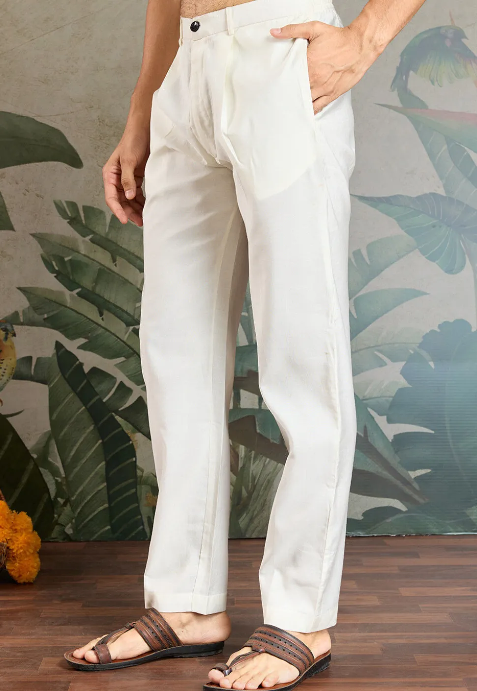 Embroidered Viscose Silk Kurta Set in Off White