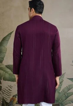 Embroidered Viscose Silk Kurta in Purple