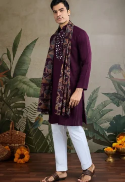 Embroidered Viscose Silk Kurta in Purple