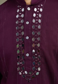 Embroidered Viscose Silk Kurta in Purple