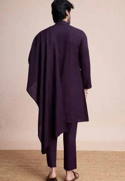 Embroidered Viscose Silk Kurta Set in Purple