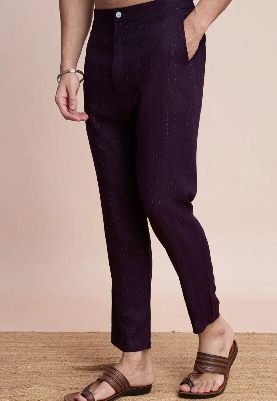 Embroidered Viscose Silk Kurta Set in Purple