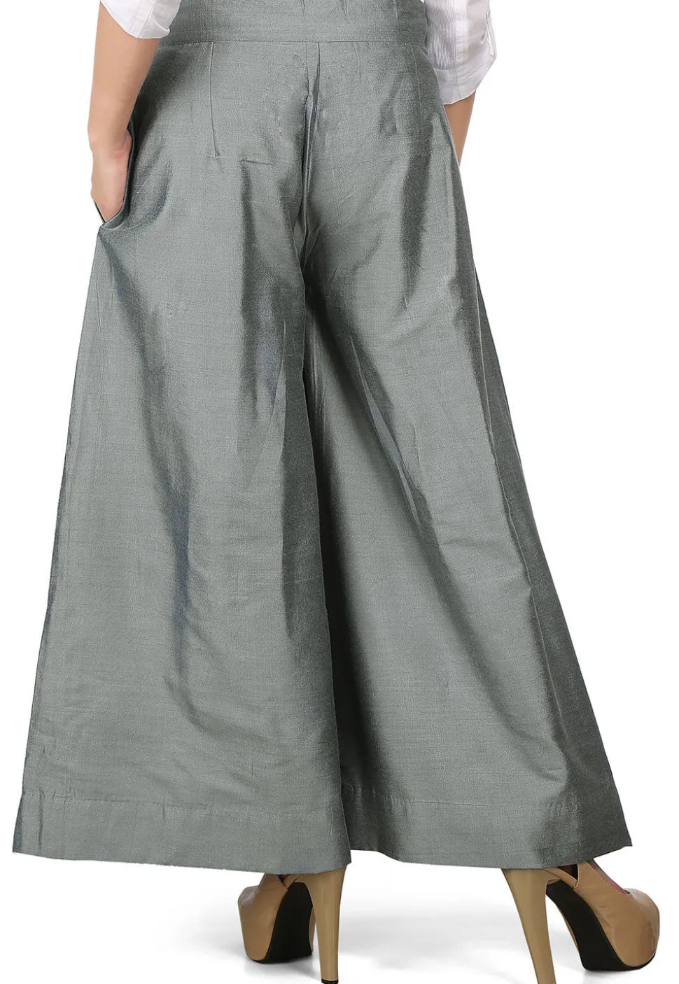 Flared Cotton Silk Palazzo Pant in Grey