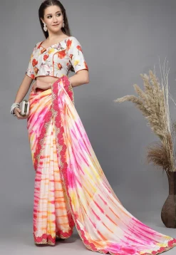 Floral Printed Art Silk Blouse in Multicolor