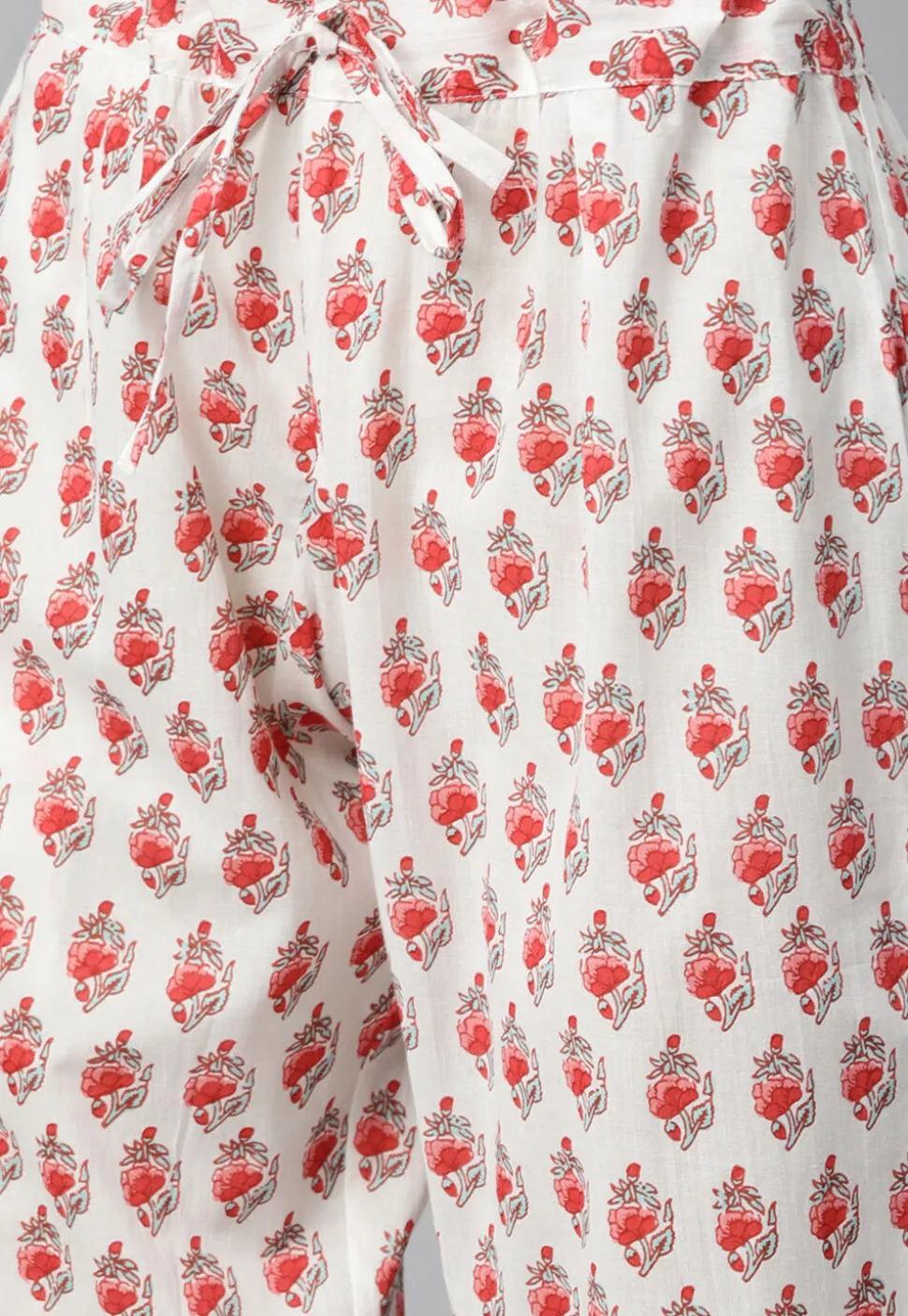 Floral Printed Cotton Pakistani Suit in White