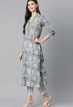 Floral Printed Cotton Pakistani Suit in Light Blue