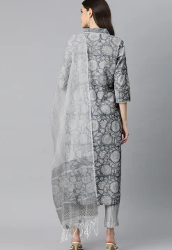 Floral Printed Cotton Pakistani Suit in Light Blue