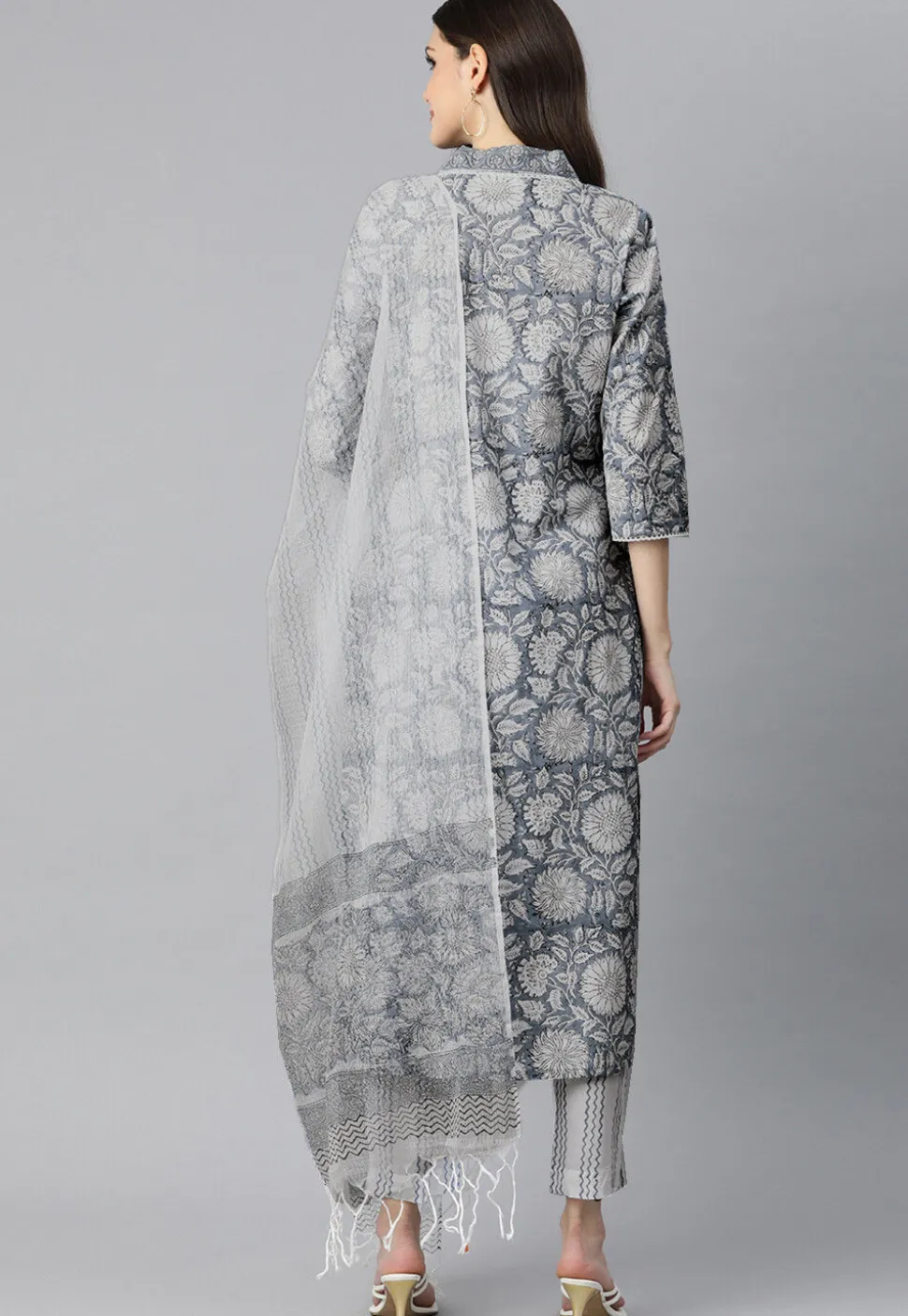 Floral Printed Cotton Pakistani Suit in Light Blue