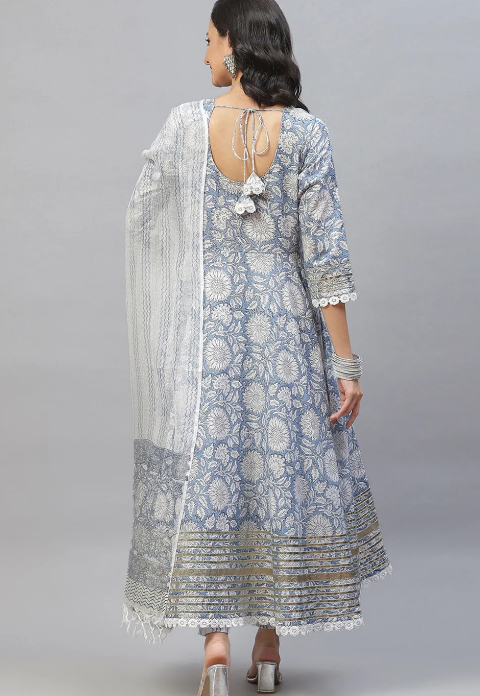 Floral Printed Cotton Pakistani Suit in Light Blue
