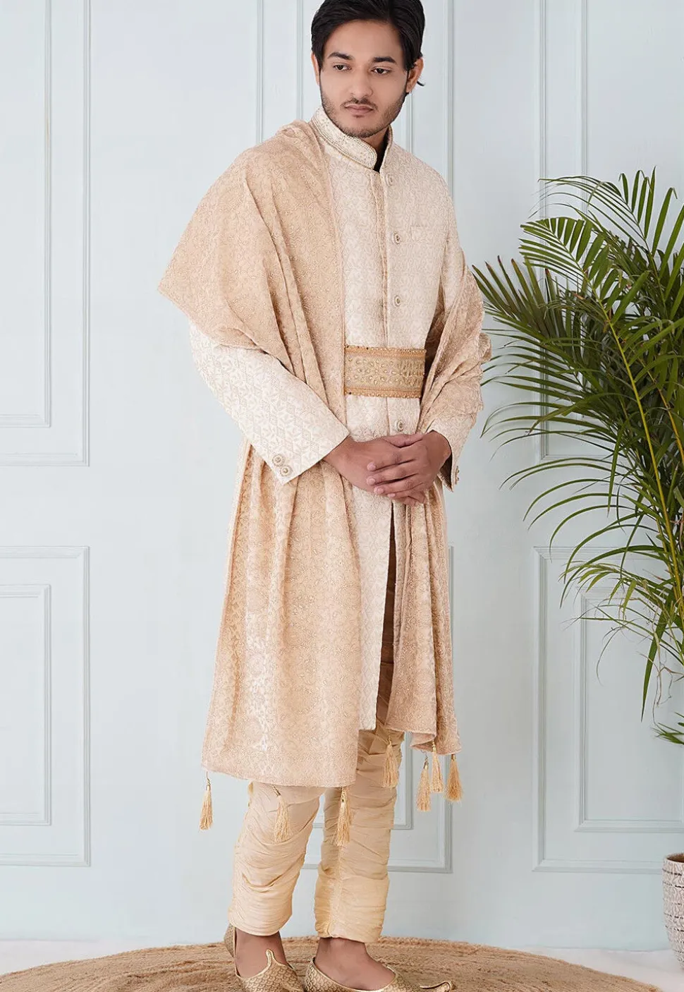 Foil Print Velvet Dupatta in Cream