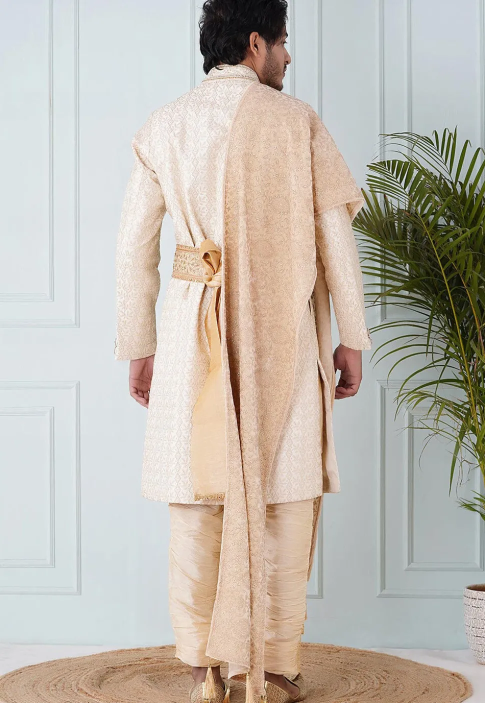 Foil Print Velvet Dupatta in Cream