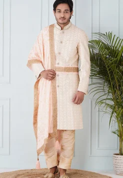 Foil Print Velvet Dupatta in Light Peach