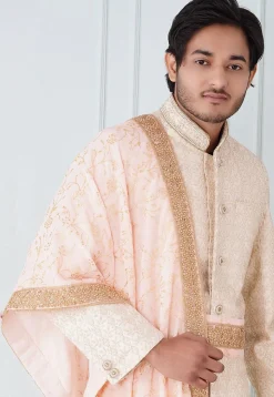 Foil Print Velvet Dupatta in Light Peach