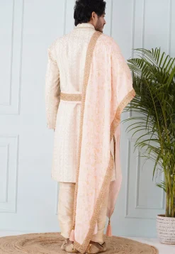 Foil Print Velvet Dupatta in Light Peach