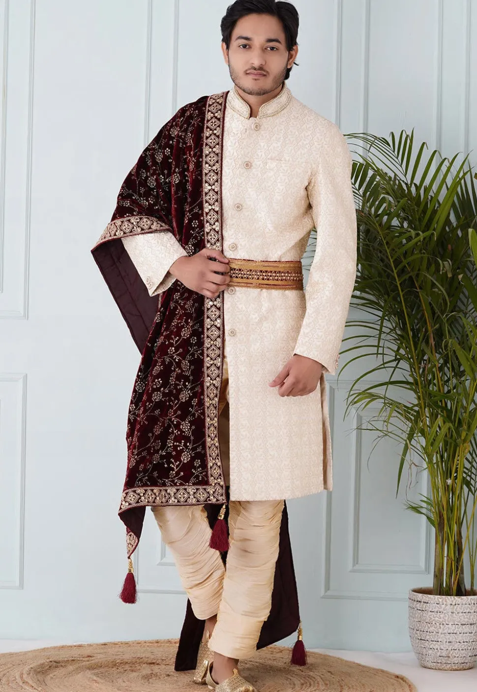 Foil Print Velvet Dupatta in Maroon