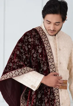 Foil Print Velvet Dupatta in Maroon