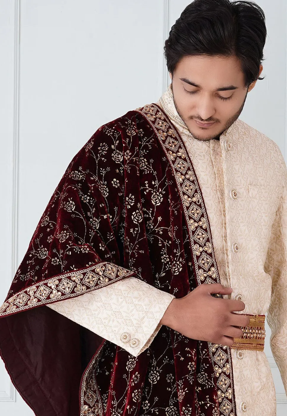 Foil Print Velvet Dupatta in Maroon