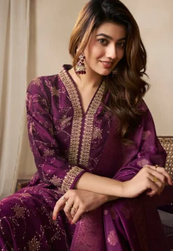 Foil Printed Art Silk Anarkali Suit in Purple