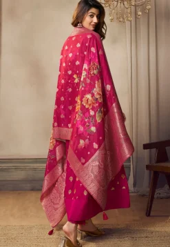 Foil Printed Art Silk Anarkali Suit in Pink