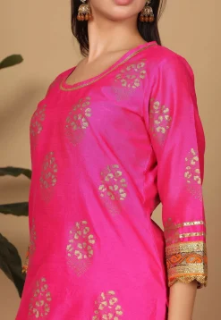 Foil Printed Art Silk Lehenga in Orange