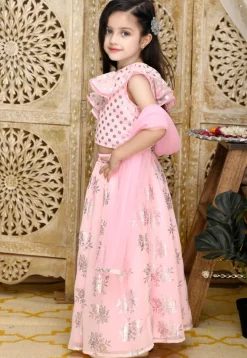 Foil Printed Art Silk Lehenga in Light Pink