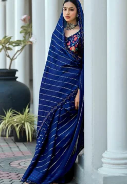 Foil Printed Art Silk Saree in Blue