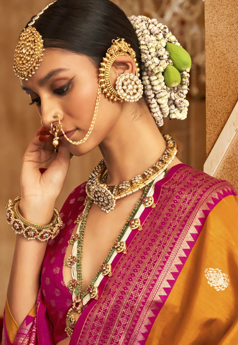 Foil Printed Art Silk Saree in Mustard